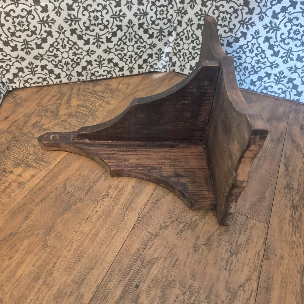 Rustic 1960's Wooden Shelf Wall Hanging Dark Stained 14'L 13.5'T 7.5D